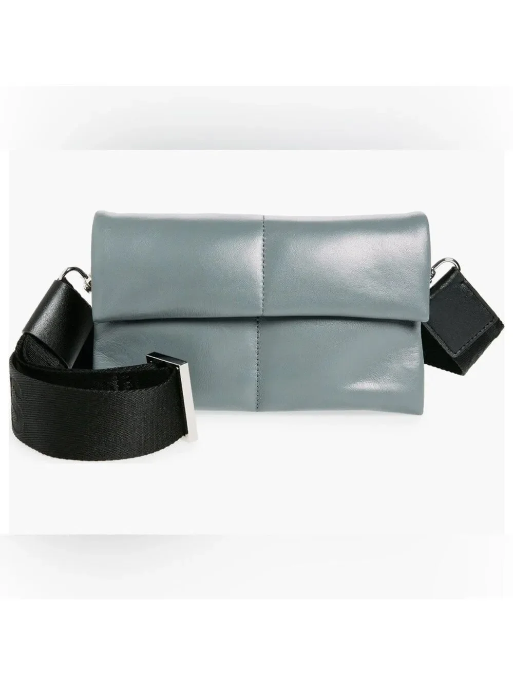 🔥NEW🔥 AllSaints Ezra Quilted Logo Guitar Strap Crossbody- Grey Leather NWT